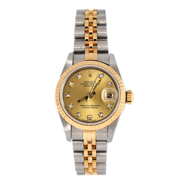 Rolex Oyster Perpetual Datejust Automatic Watch Stainless Steel and Yellow Gold with Diamond Markers 26