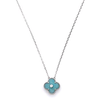 Van Cleef & Arpels Vintage Alhambra Pendant Necklace 18K White Gold and Green Celadon Sevres Porcelain with Diamond