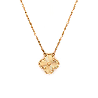 Van Cleef & Arpels Vintage Alhambra Pendant Necklace Guilloche 18K Yellow Gold