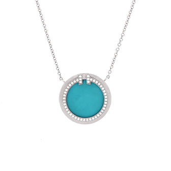 Tiffany & Co. T Circle Pendant Necklace 18K White Gold with Turquoise and Diamonds Large
