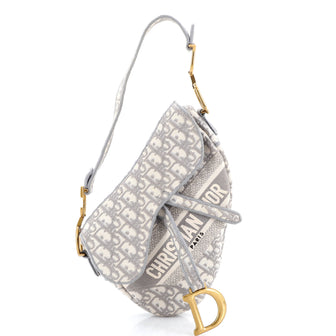 Christian Dior Saddle Handbag Logo Embroidered Oblique Canvas Medium