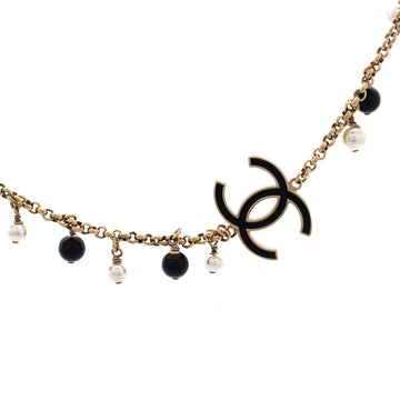 Chanel Clover CC Charms Pendant Necklace Metal with Enamel and Faux Pearls