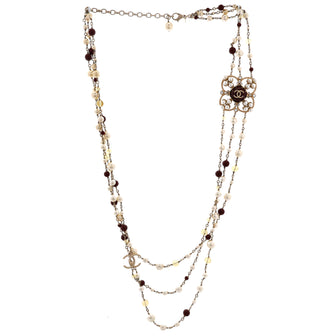 Chanel CC Triple Strand Necklace Metal with Faux Pearl, Crystals and Beads