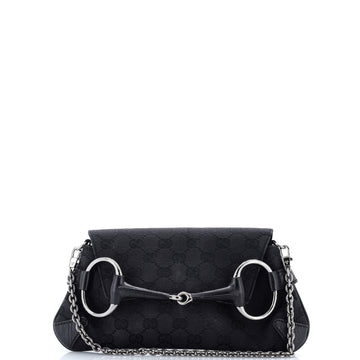 Gucci Horsebit Chain Clutch GG Canvas with Leather Medium