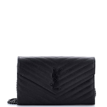 Saint Laurent Classic Monogram Wallet on Chain Matelasse Chevron Leather Medium