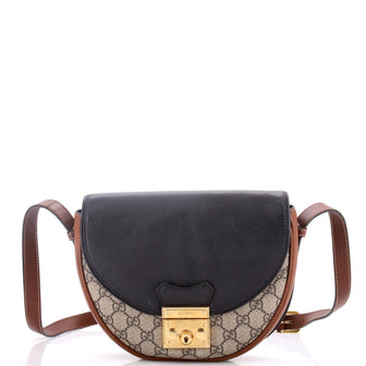 Gucci Padlock Saddle Shoulder Bag GG Coated Canvas and Leather Small