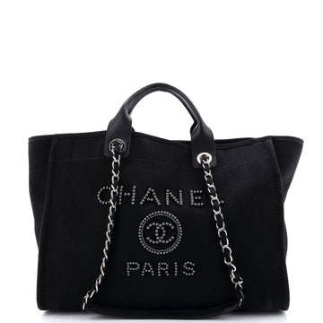 Chanel Deauville Tote Pearl Embellished Canvas Medium