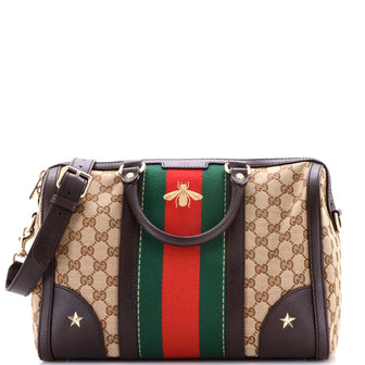 Gucci Vintage Bee Web Boston Bag GG Canvas Medium
