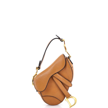 Christian Dior Saddle Handbag with Strap Leather Micro