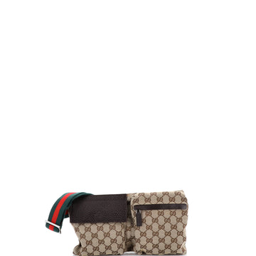 Gucci Vintage Double Belt Bag GG Canvas with Leather Small