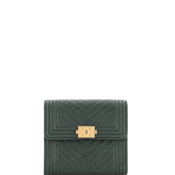 Chanel Boy Trifold Flap Wallet Chevron Caviar Small