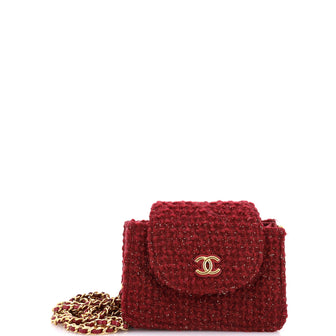 Chanel CC Accordion Chain Clutch Quilted Tweed Mini
