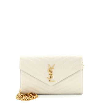 Saint Laurent Classic Monogram Wallet on Chain Matelasse Chevron Leather Medium
