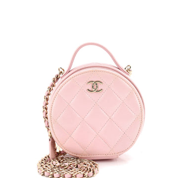 Chanel Handle with Care Round Vanity Case with Chain Quilted Lambskin Small