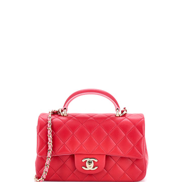 Chanel Classic Single Flap Top Handle Bag Quilted Lambskin Mini