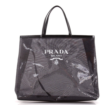 Prada Logo Open Tote Sequined Mesh Large