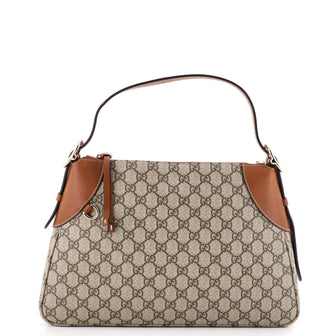 Gucci Emblem Shoulder Bag GG Coated Canvas with Leather Large