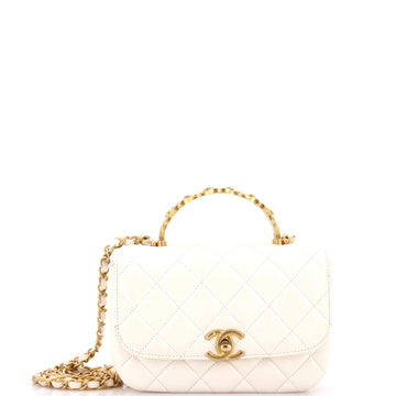 Chanel CC Logo Top Handle Flap Bag Quilted Lambskin with Metal and Crystals Small