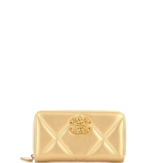 Chanel 19 Zip Around Wallet Quilted Goatskin Medium