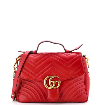Gucci GG Marmont Top Handle Flap Bag Matelasse Leather Small