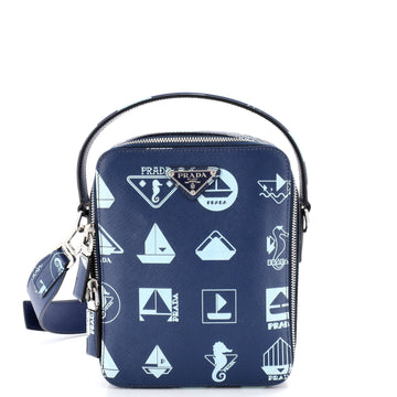 Prada Brique Crossbody Bag Printed Saffiano Leather Medium