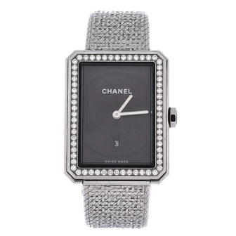 Chanel Boy·Friend Tweed Quartz Watch Stainless Steel with Diamond Bezel 26