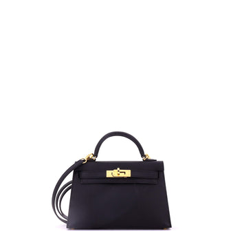 Hermes Kelly Mini II Bag Black Epsom with Gold Hardware 20