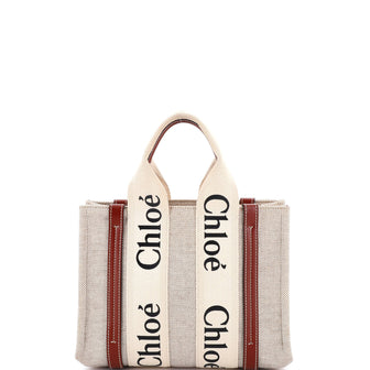 Chloe Woody Tote Canvas with Leather Small