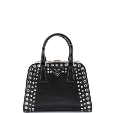 Prada Pyramid Top Handle Bag Studded Vernice Saffiano Leather Small
