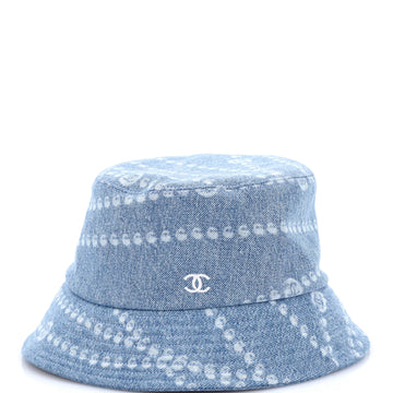 Chanel Denim Mood Bucket Hat Logo Printed Denim