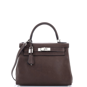 Hermes Kelly Handbag Brown Barenia Faubourg with Palladium Hardware 28