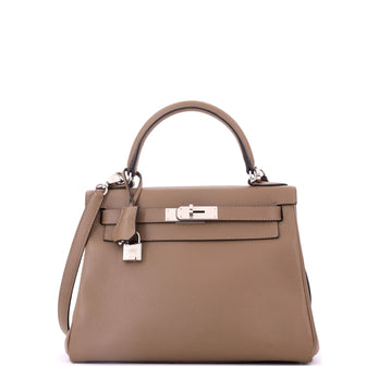 Hermes Kelly Handbag Brown Evercolor with Palladium Hardware 28
