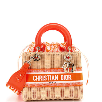 Christian Dior Lady Dior Bag Wicker and Oblique Canvas Medium
