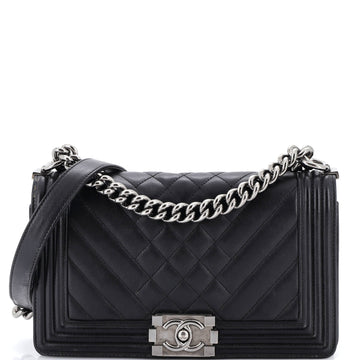 Chanel Boy Flap Bag Mixed Quilted Chevron Calfskin Old Medium