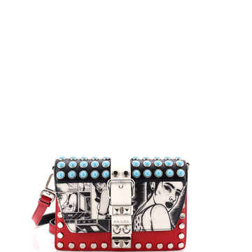 Prada Elektra Shoulder Bag Studded Printed Leather Small