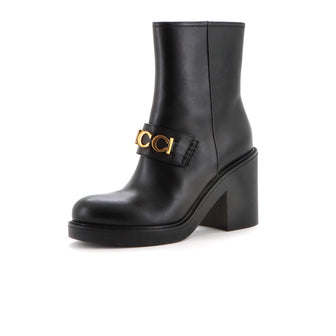 Gucci Women's Logo Heeled Ankle Boots Leather