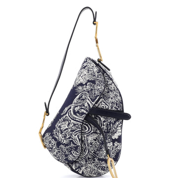Christian Dior Toile De Jouy Saddle Bag Embroidered Canvas Medium