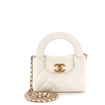 Chanel Kelly Top Handle Shopping Bag Quilted Shiny Aged Calfskin Nano