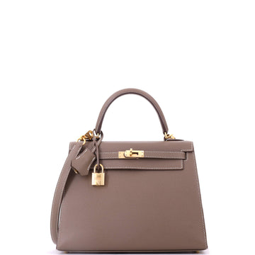Hermes Kelly Handbag Grey Epsom with Gold Hardware 25