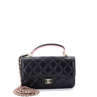 Chanel Classic Top Handle Flap Phone Holder with Chain Quilted Lambskin