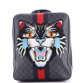 Gucci Angry Cat Web Backpack GG Coated Canvas with Applique Medium