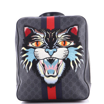 Gucci Angry Cat Web Backpack GG Coated Canvas with Applique Medium