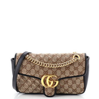 Gucci GG Marmont Flap Bag Diagonal Quilted GG Canvas with Leather Small