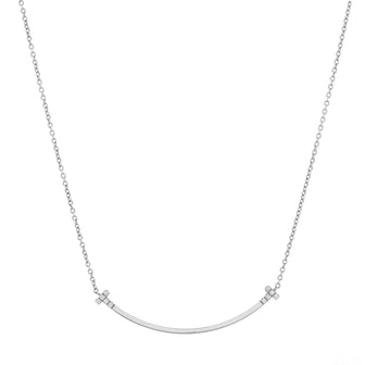 Tiffany & Co. T Smile Pendant Necklace 18K White Gold and Diamonds Small