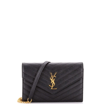 Saint Laurent Classic Monogram Wallet on Chain Matelasse Chevron Leather Small