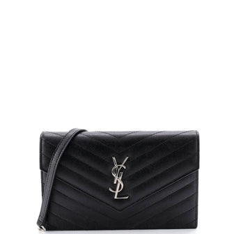 Saint Laurent Classic Monogram Wallet on Chain Matelasse Chevron Leather Small