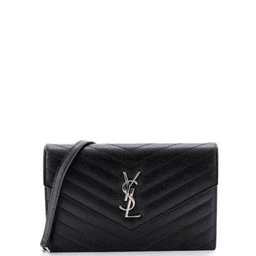 Saint Laurent Classic Monogram Wallet on Chain Matelasse Chevron Leather Small