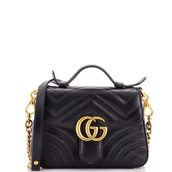 Gucci GG Marmont Top Handle Flap Bag Matelasse Leather Mini