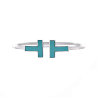Tiffany & Co. T Wire Bracelet 18K White Gold with Turquoise Wide
