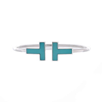 Tiffany & Co. T Wire Bracelet 18K White Gold with Turquoise Wide